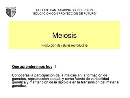 Meiosis Producción de células reproductiva