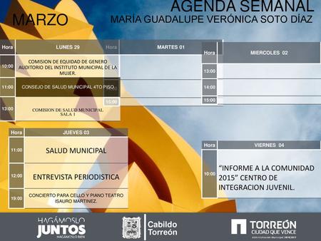 AGENDA SEMANAL MARZO MARÍA GUADALUPE VERÓNICA SOTO DÍAZ