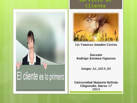 Servicio al Cliente Liz Vanessa Amador Correa Docente