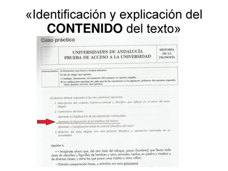 «Identificación y explicación del CONTENIDO del texto»