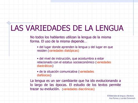 LAS VARIEDADES DE LA LENGUA