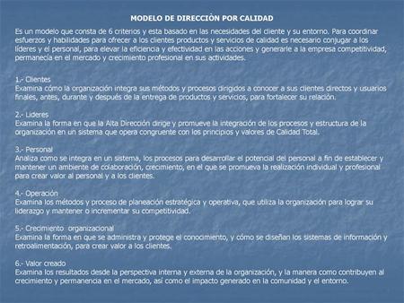 MODELO DE DIRECCIÒN POR CALIDAD