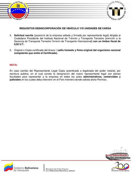 REQUISITOS DESINCORPORACIÓN DE VEHÍCULO Y/O UNIDADES DE CARGA