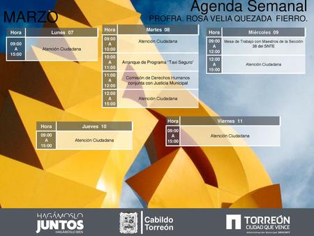 Agenda Semanal MARZO PROFRA. ROSA VELIA QUEZADA FIERRO. Cabildo
