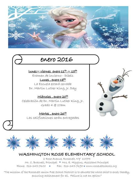 lunes~ viernes enero 11th ~ 15th WASHINGTON ROSE ELEMENTARY SCHOOL