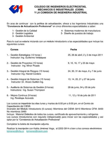 COLEGIO DE INGENIEROS ELECTRICISTAS, MECANICOS E INDUSTRIALES (CIEMI)
