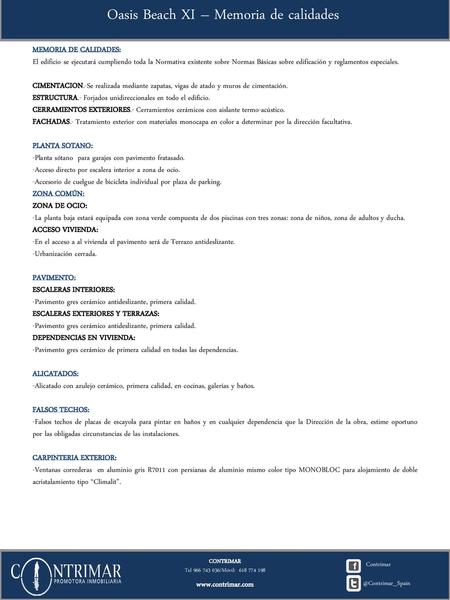 Oasis Beach XI – Memoria de calidades