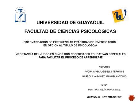 UNIVERSIDAD DE GUAYAQUIL FACULTAD DE CIENCIAS PSICOLÓGICAS