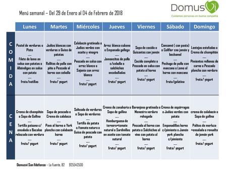 Lunes Martes Miércoles Jueves Viernes Sábado Domingo COMIDA CENA