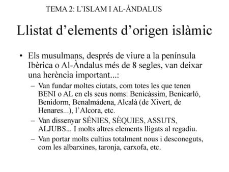 Llistat d’elements d’origen islàmic