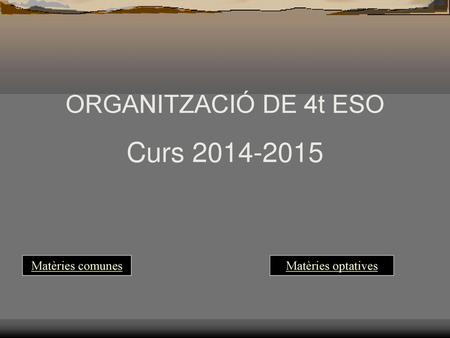 Curs ORGANITZACIÓ DE 4t ESO Matèries comunes