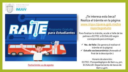 No. de folio ( Se genera al realizar el trámite en la página)