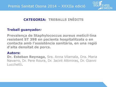 Premis Sanitat Osona 2014 – XXXIIa edició