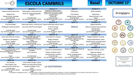 ESCOLA CAMBRILS Basal OCTUBRE 17 Al.lergògens FESTA LA CASTANYADA