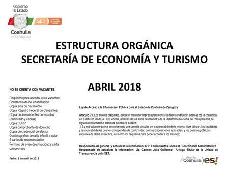 ESTRUCTURA ORGÁNICA SECRETARÍA DE ECONOMÍA Y TURISMO ABRIL 2018