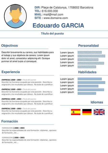 Edouardo GARCIA Título del puesto Objectivos Personalidad Experiencia