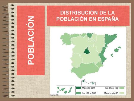 POBLACIÓN DISTRIBUCIÓN DE LA POBLACIÓN EN ESPAÑA Fuente: INE.