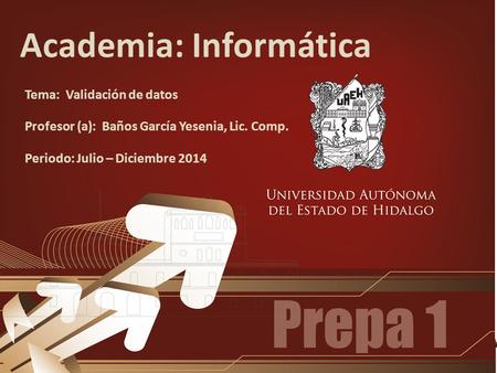 Academia: Informática Tema: Validación de datos Profesor (a): Baños García Yesenia, Lic. Comp. Periodo: Julio – Diciembre 2014.
