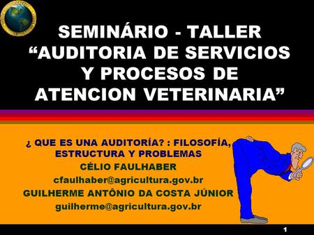 1 SEMINÁRIO - TALLER “AUDITORIA DE SERVICIOS Y PROCESOS DE ATENCION VETERINARIA” ¿ QUE ES UNA AUDITORÍA? : FILOSOFÍA, ESTRUCTURA Y PROBLEMAS CÉLIO FAULHABER.