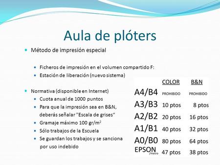 Aula de plóters Método de impresión especial