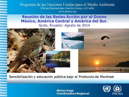 Reunión de las Redes Acción por el Ozono México, América Central y América del Sur. Quito, Ecuador. Agosto de 2014 Sensibilización y educación pública.