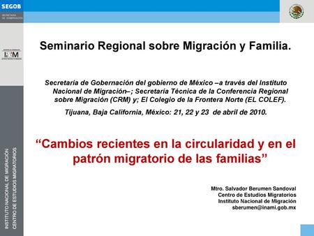 Seminario Regional sobre Migración y Familia.