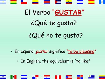 El Verbo “GUSTAR” ¿Qué te gusta? ¿Qué no te gusta?