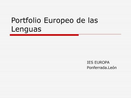 Portfolio Europeo de las Lenguas