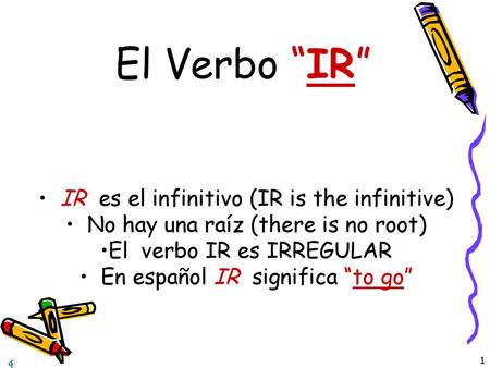 El Verbo “IR” IR es el infinitivo (IR is the infinitive)