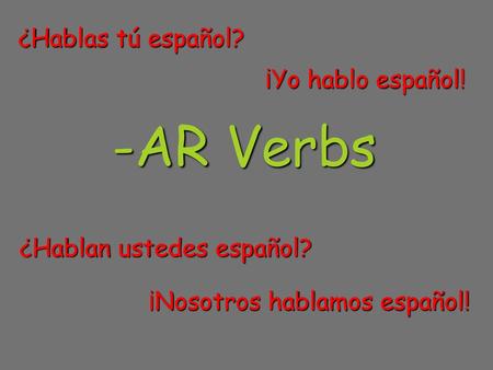 -AR Verbs ¿Hablas tú español? ¡Yo hablo español!