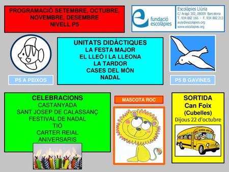 PROGRAMACIÓ SETEMBRE, OCTUBRE, NOVEMBRE, DESEMBRE