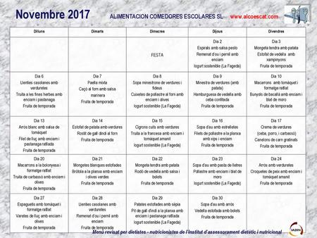 Novembre 2017 ALIMENTACION COMEDORES ESCOLARES SL
