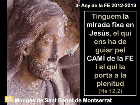 3- Any de la FE 2012-2013 Tinguem la mirada fixa en Jesús, el qui ens ha de guiar pel CAMÍ de la FE i el qui la porta a la plenitud (He 12,2) Monges de.