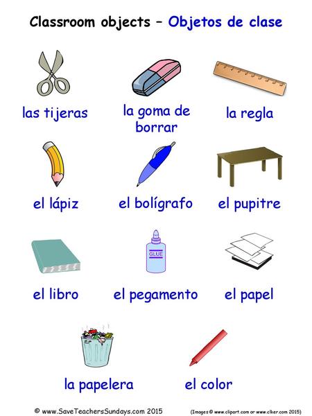 Classroom objects – Objetos de clase