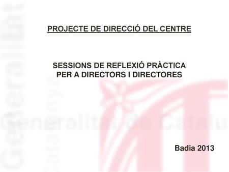SESSIONS DE REFLEXIÓ PRÀCTICA PER A DIRECTORS I DIRECTORES