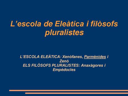 L’escola de Eleàtica i filòsofs pluralistes