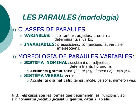LES PARAULES (morfologia)