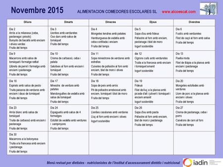 Novembre 2015 ALIMENTACION COMEDORES ESCOLARES SL