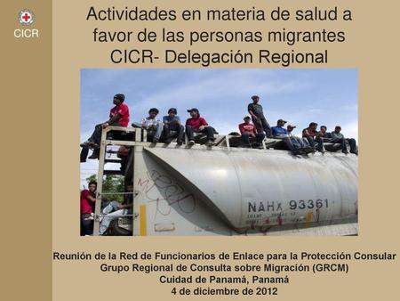 Actividades en materia de salud a favor de las personas migrantes CICR- Delegación Regional Reunión de la Red de Funcionarios de Enlace para la Protección.