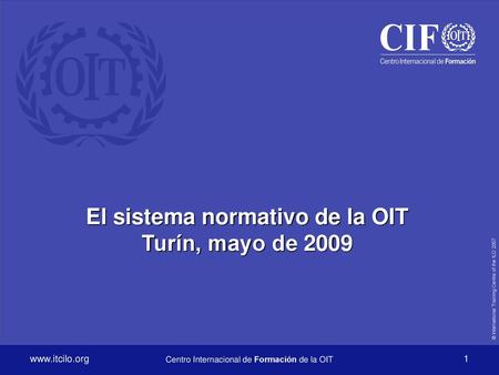 El sistema normativo de la OIT Turín, mayo de 2009