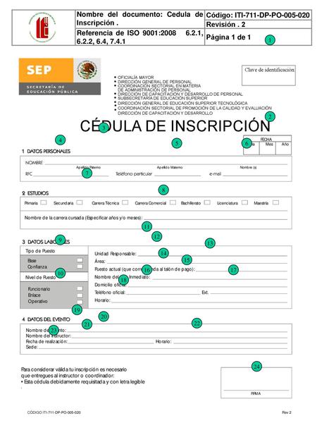 CÉDULA DE INSCRIPCIÓN Nombre del documento: Cedula de Inscripción .