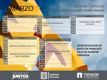 MARZO Agenda Semanal REGIDORA MARIA EUGENIA WONG AMARO.