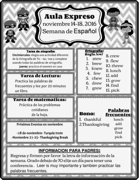 Aula Expreso Semana de Español noviembre 14-18, thankful stew