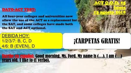 ¡CARPETAS GRATIS! ACT Q.O.D. #5 lunes 13 agosto 2018