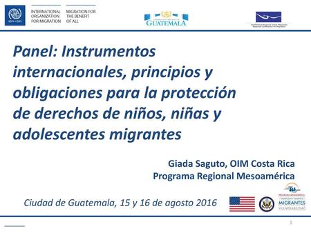 Panel: Instrumentos internacionales, principios y obligaciones para la protección de derechos de niños, niñas y adolescentes migrantes Giada Saguto, OIM.