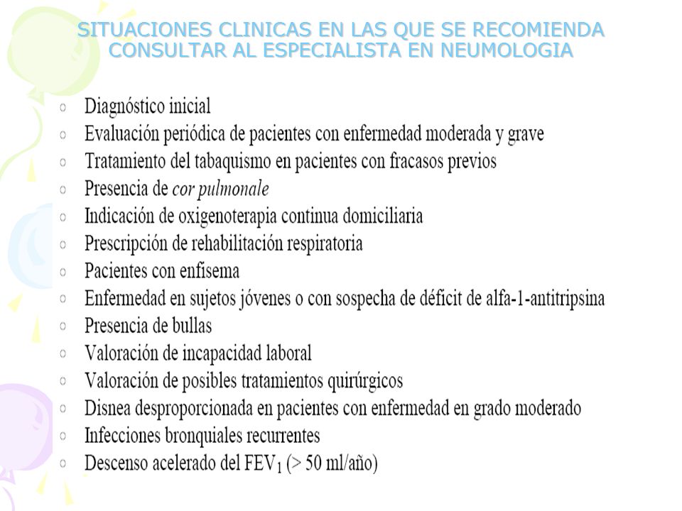 SITUACIONES CLINICAS EN LAS QUE SE RECOMIENDA CONSULTAR AL ESPECIALISTA EN NEUMOLOGIA