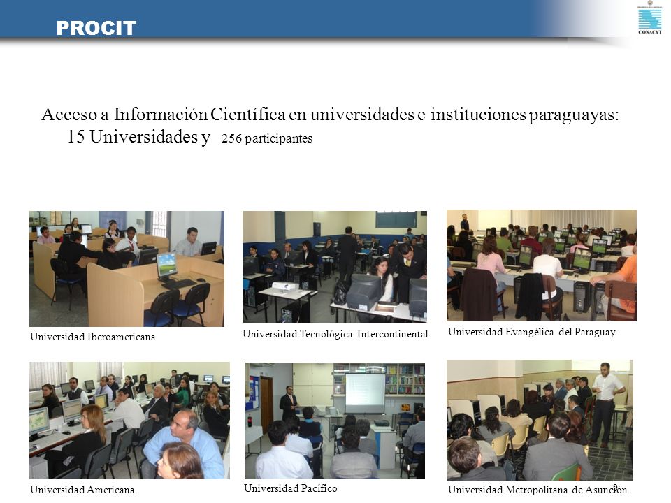 PROCIT Acceso a Información Científica en universidades e instituciones paraguayas: 15 Universidades y 256 participantes.