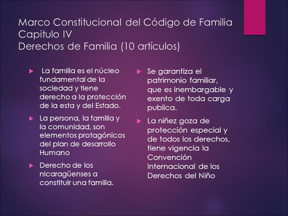 Marco Constitucional del Código de Familia Capitulo IV Derechos de Familia (10 artículos)
