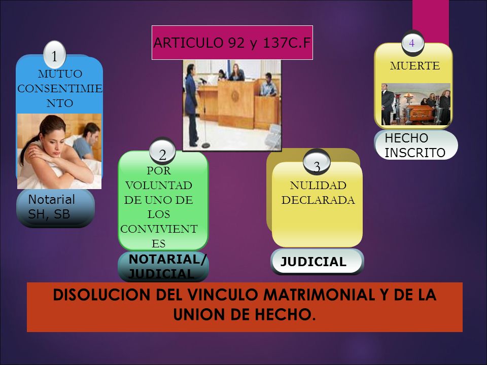 DISOLUCION DEL VINCULO MATRIMONIAL Y DE LA UNION DE HECHO.
