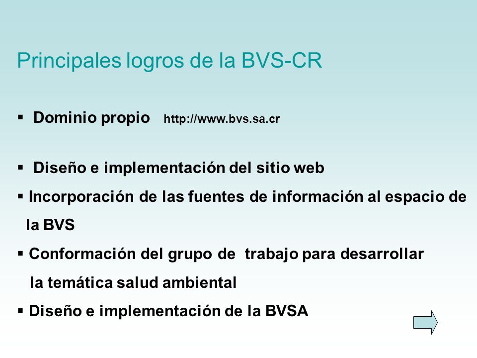 Principales logros de la BVS-CR
